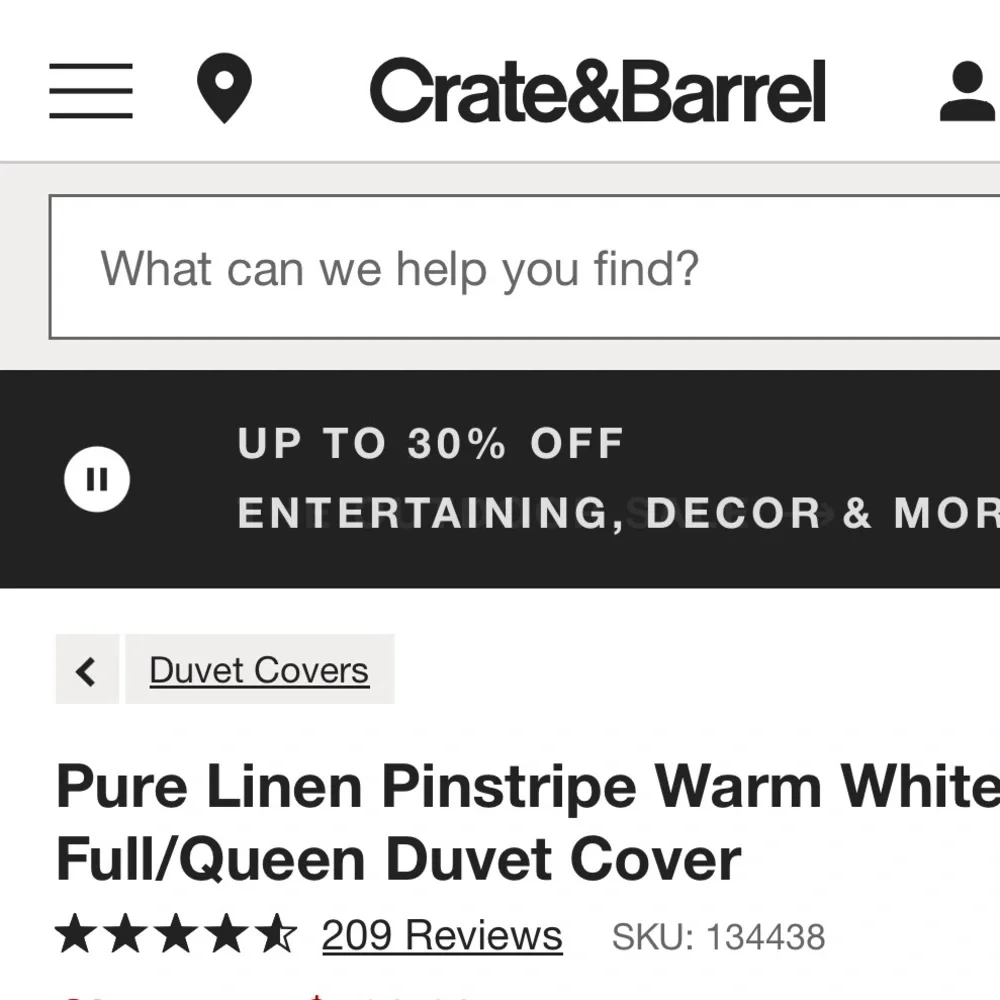 Crate & Barrel euro sham. Pure linen, warm white